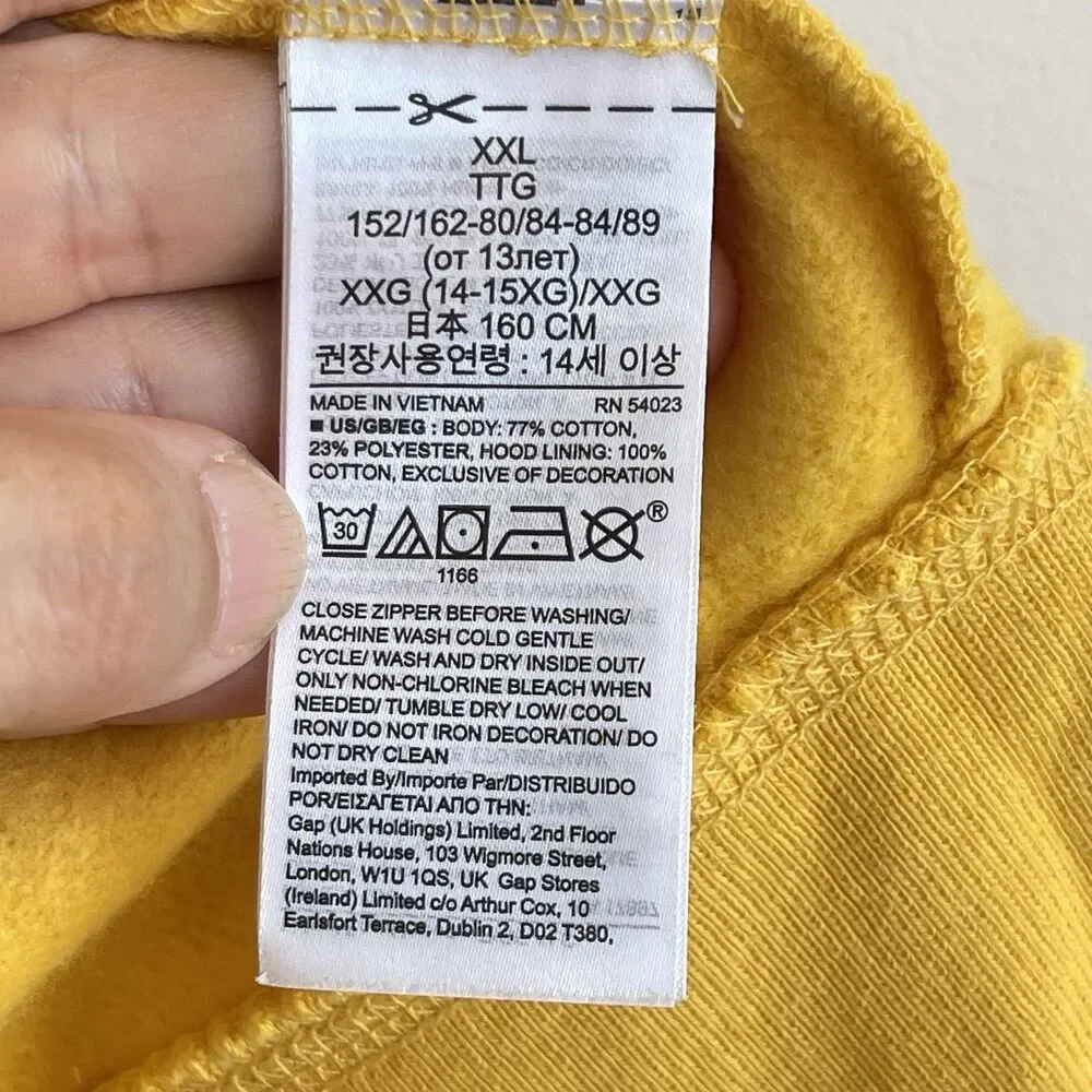 GAP Girls Youth XXL 14/16 Fleece Hoodie Zip Up Sweatshirt Yellow‎